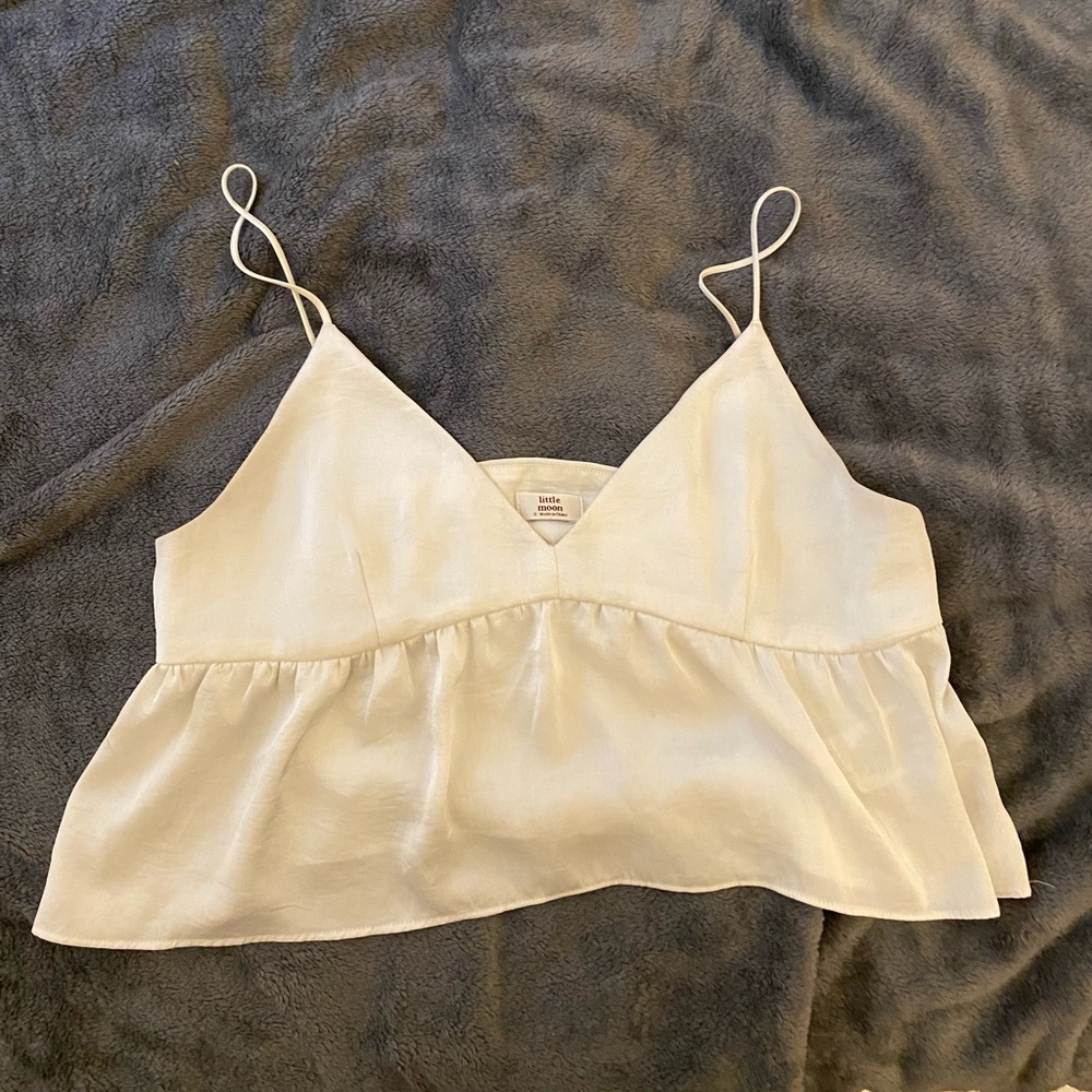 Aritzia satin peplum crop top